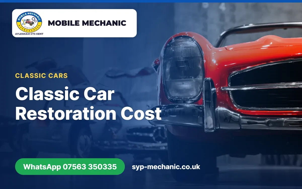 Classic car part way through a mechanical restoration in a Kent workshop near Aylesham