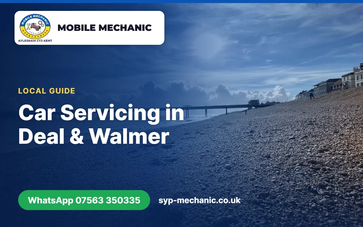 Mobile mechanic servicing a car on a driveway near the coast in Deal, Kent, from a mechanic based in Aylesham