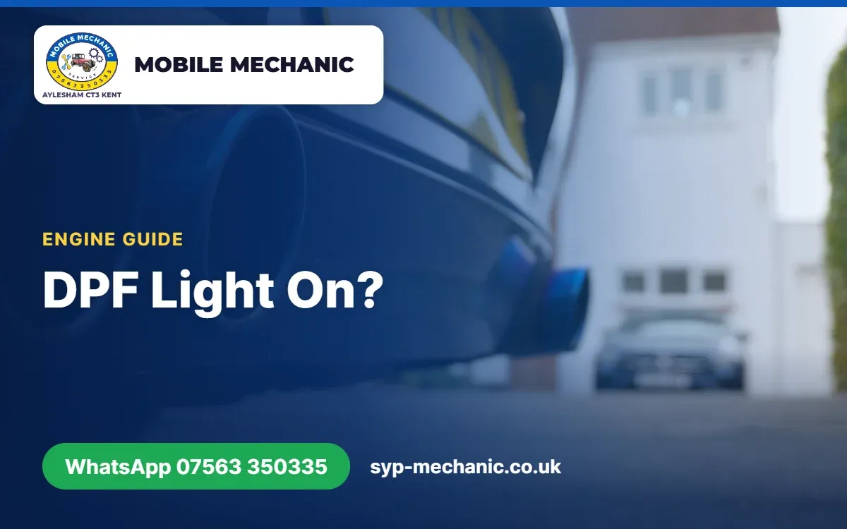 Amber DPF warning light lit on the dashboard of a diesel car being checked by a mobile mechanic in Kent