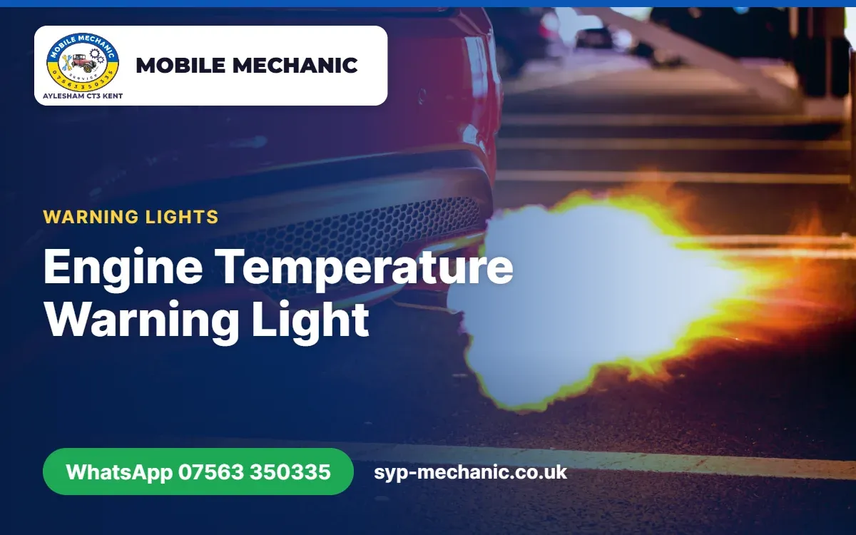 Red engine temperature warning light on a car dashboard, diagnosed by a mobile mechanic in Aylesham, Kent