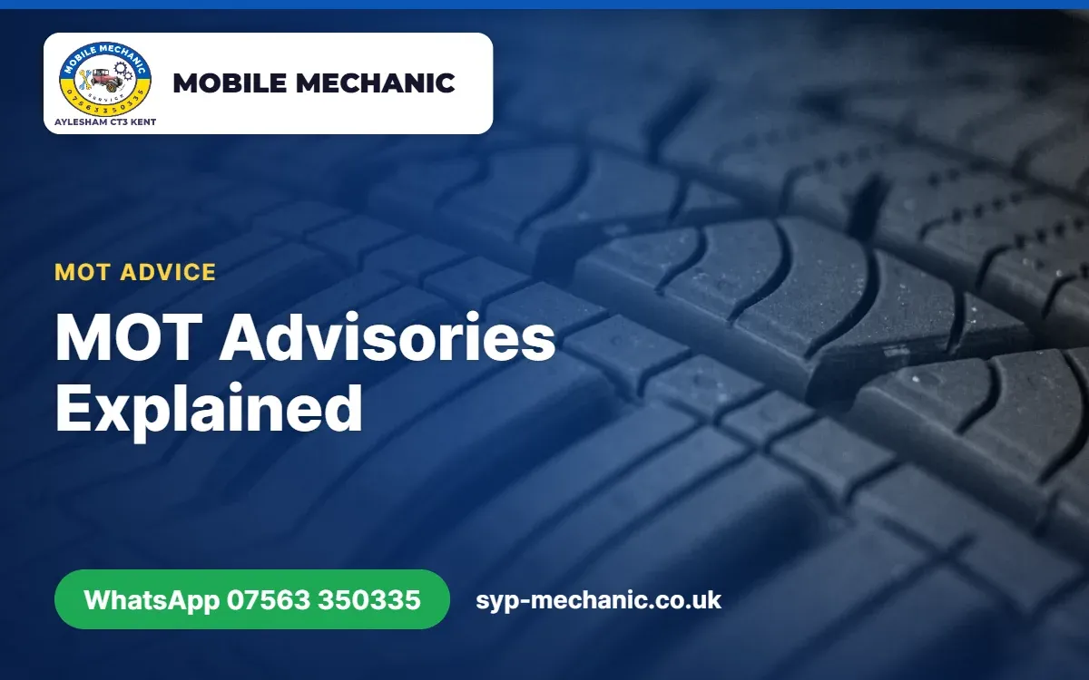 Mobile mechanic in Aylesham, Kent checking a car against its MOT advisory list on a driveway