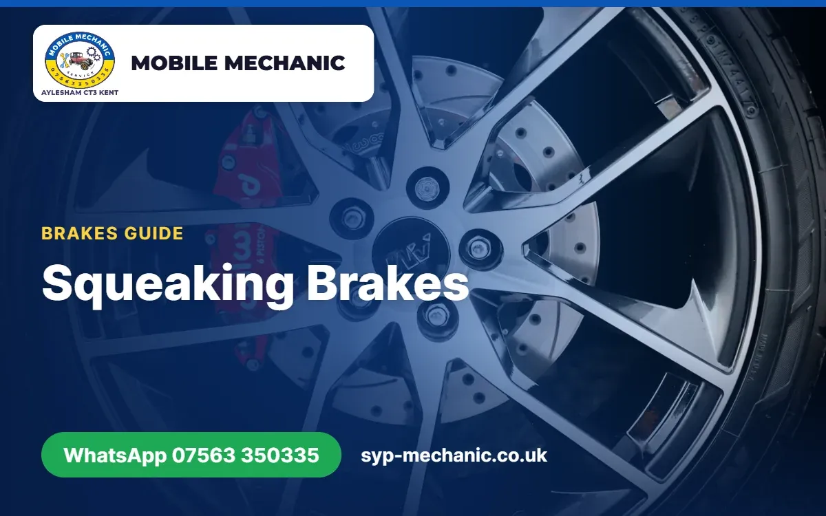 Close-up of a car brake disc and pad being checked by a mobile mechanic in Aylesham, Kent