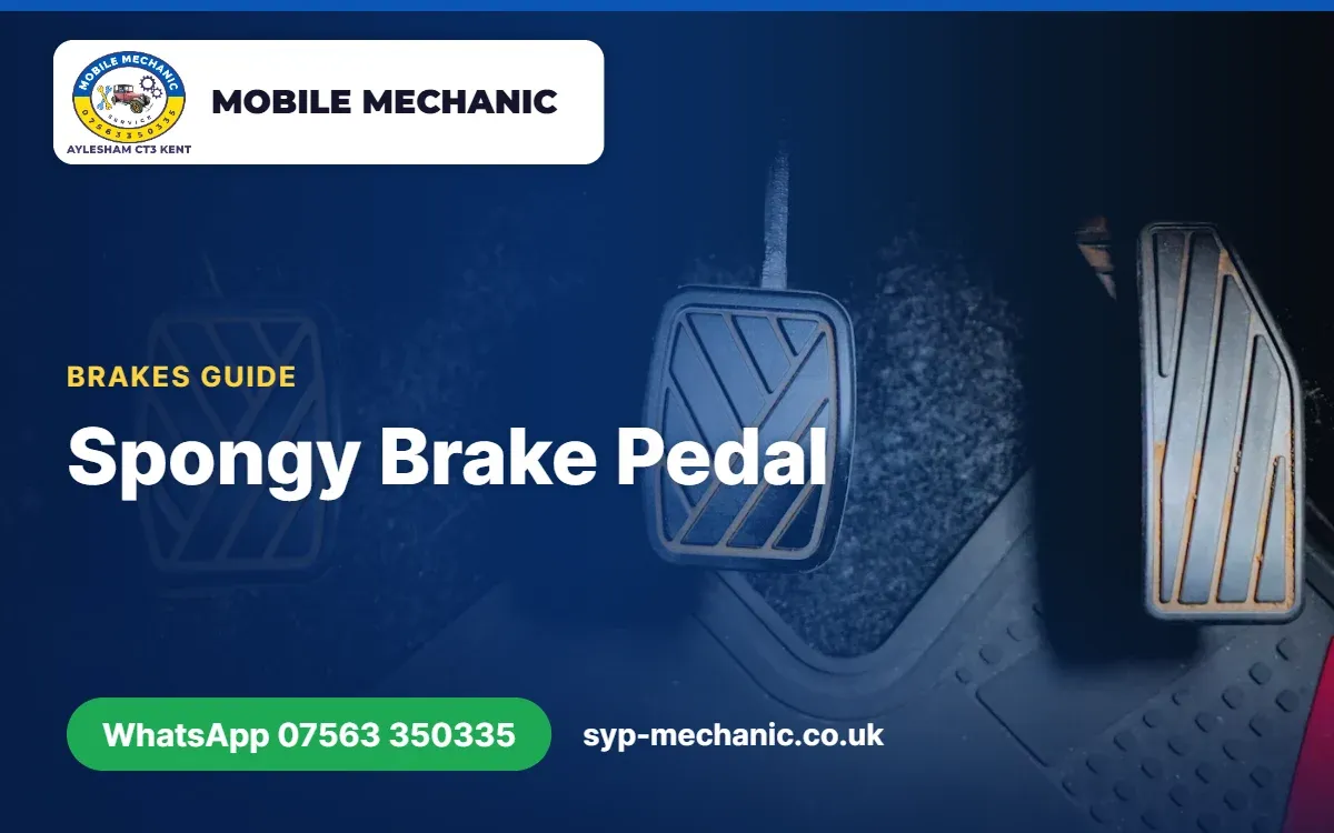 Driver's foot pressing a soft brake pedal in a car, illustrating a mobile mechanic brake check in Aylesham, Kent