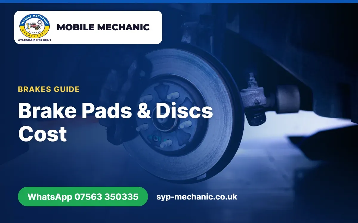 Mobile mechanic replacing front brake pads and discs on a car driveway in Aylesham, Kent