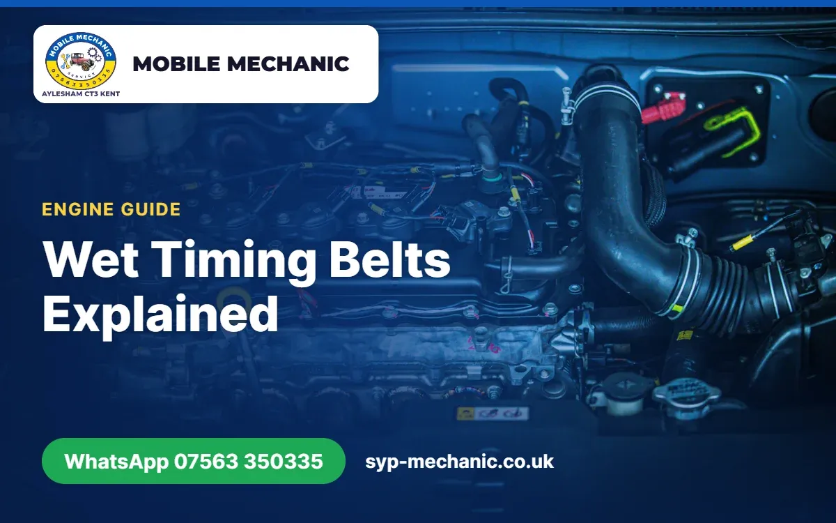Wet timing belt from a belt-in-oil petrol engine, explained by a mobile mechanic in Aylesham, Kent