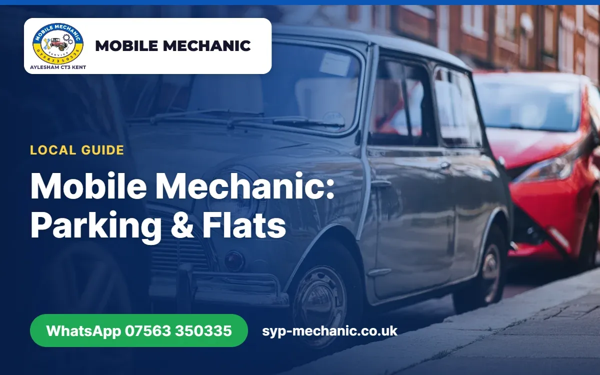Mobile mechanic working on a car parked on a private driveway in Canterbury, Kent, off the public road