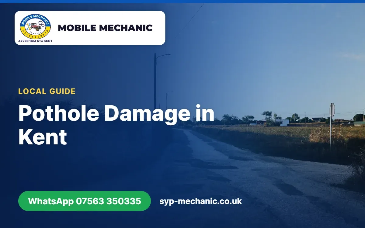 Car wheel next to a deep pothole on a country road in Kent, showing the risk of tyre and wheel damage