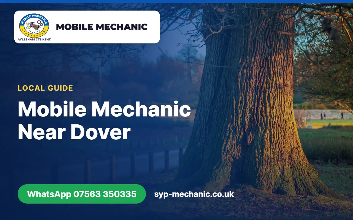 Mobile mechanic from Aylesham, Kent working on a car outside a village home between Aylesham and Dover