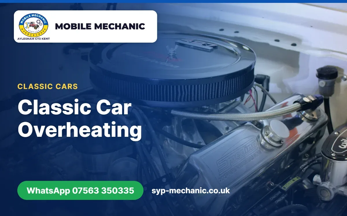 Classic car with its bonnet raised and the radiator on show, cooling system advice from a mechanic in Aylesham, Kent