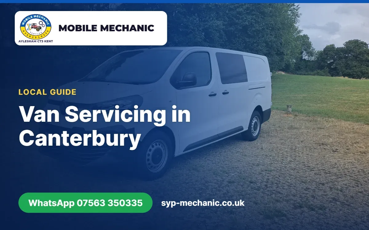 Small van being serviced at a tradesperson's yard near Canterbury by a mobile mechanic from Aylesham, Kent