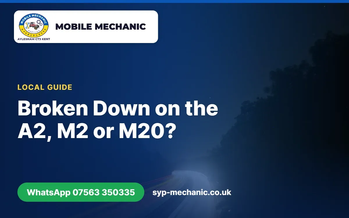 Car stopped with hazard lights on in a motorway emergency area in Kent, advice from a mobile mechanic in Aylesham