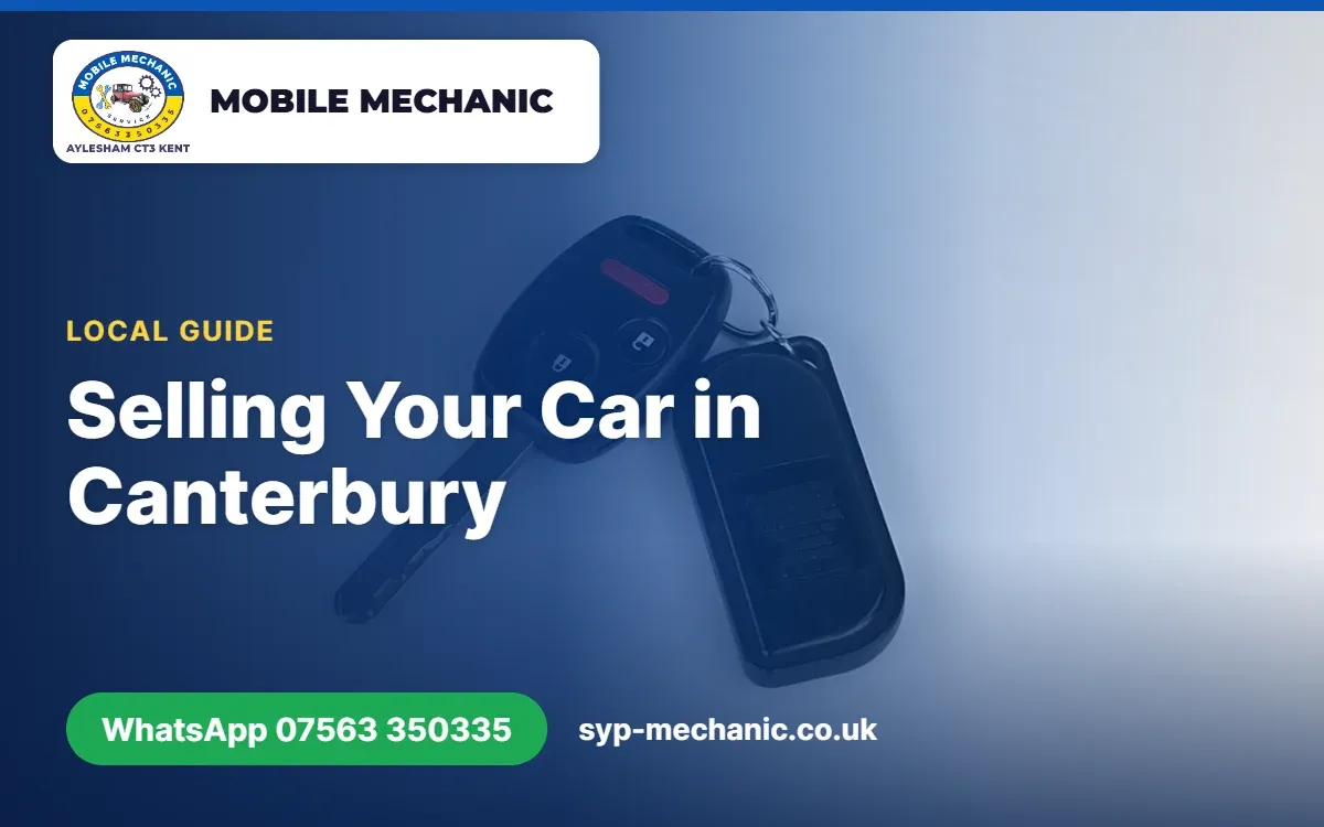 Car being serviced on a driveway in Canterbury, Kent, before going up for sale