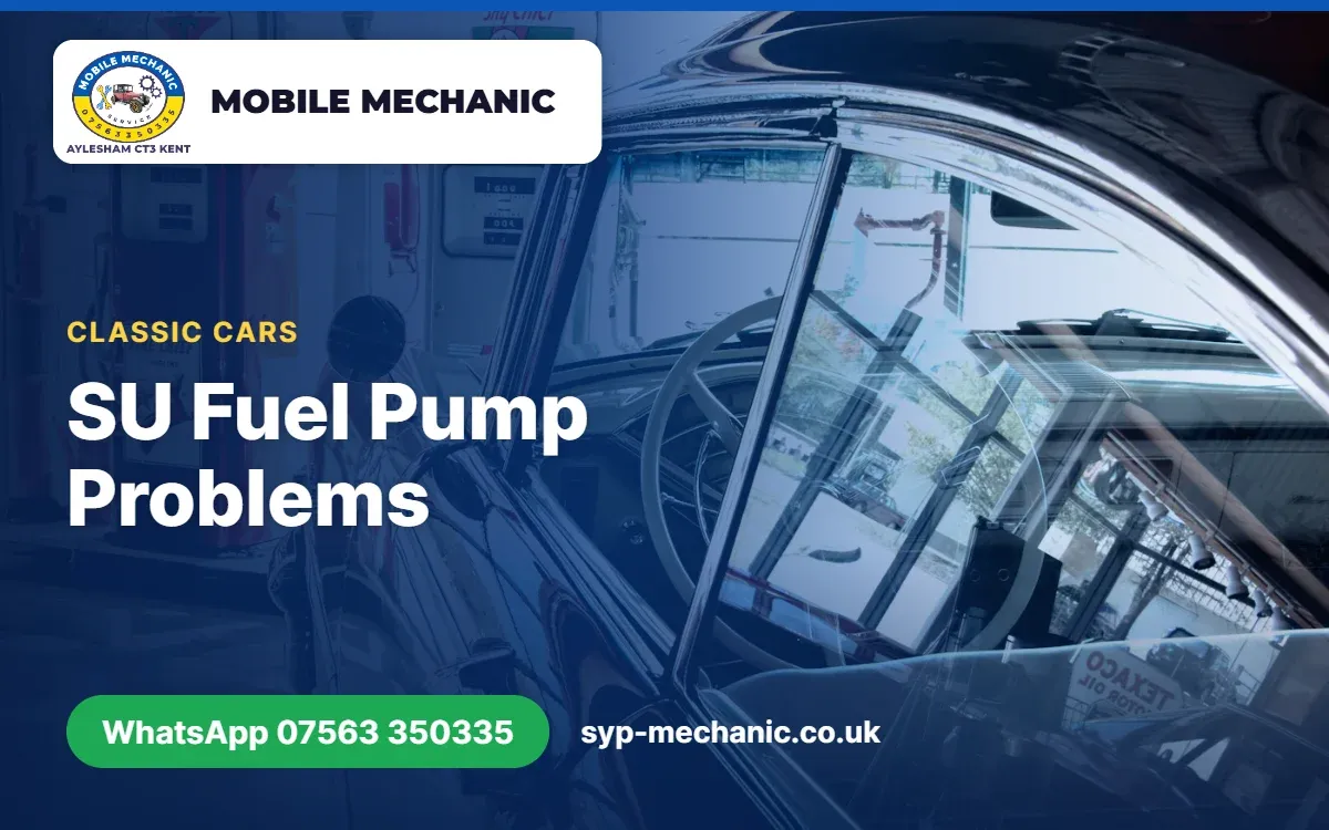 SU electric fuel pump on a classic car being checked by a mobile mechanic in Aylesham, Kent
