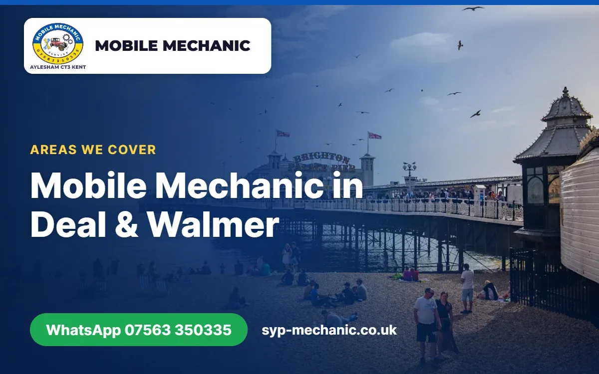 Shingle beach and pier by the sea with the title Mobile Mechanic in Deal and Walmer, SYP Mechanic Kent