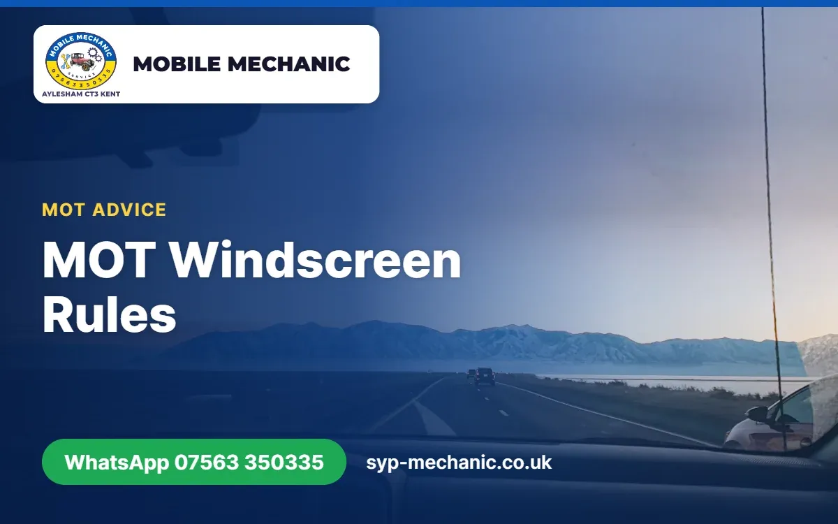 Close up of a windscreen chip and wiper blade, mobile mechanic Kent pre-MOT check