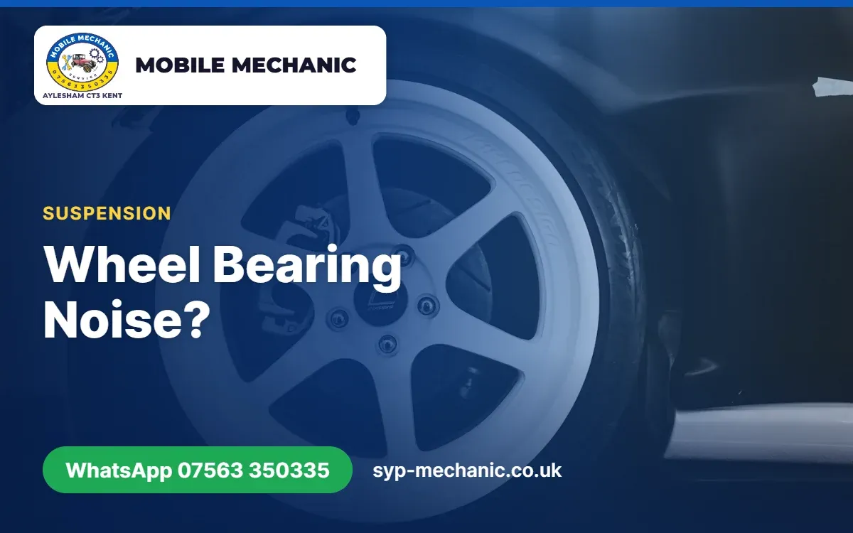 Front wheel hub and bearing on a car being checked by a mobile mechanic in Kent