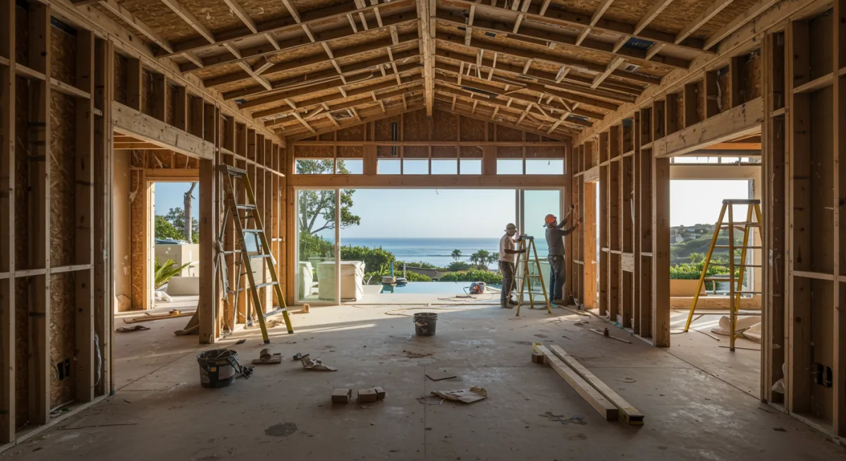 Interior demolition phase of a whole home remodel in San Diego showing controlled removal and preparation for renovation