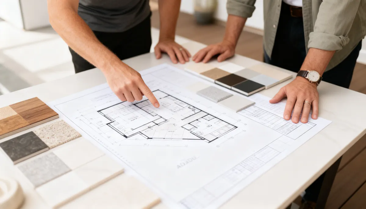 Architectural design plans and material selections for a custom ADU in San Diego