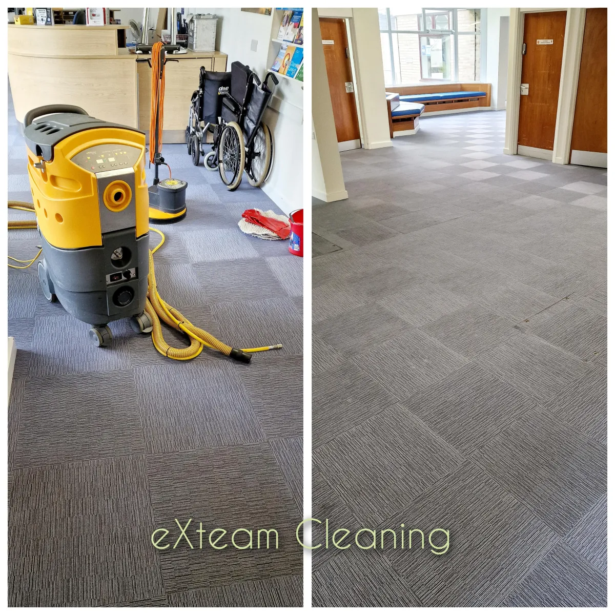 After builders cleaning service removing fine plaster dust and embedded residue from carpets.