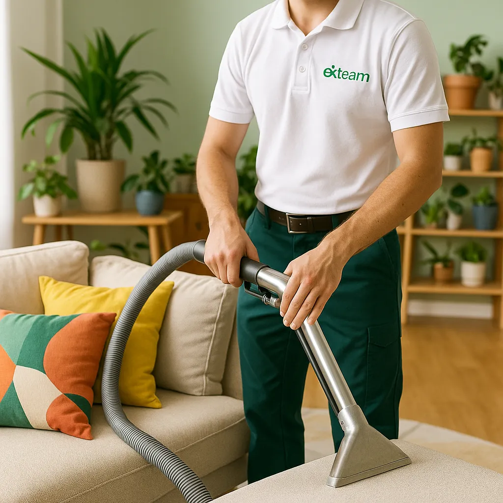 Technician performing sofa cleaning in home at Bognor Regis