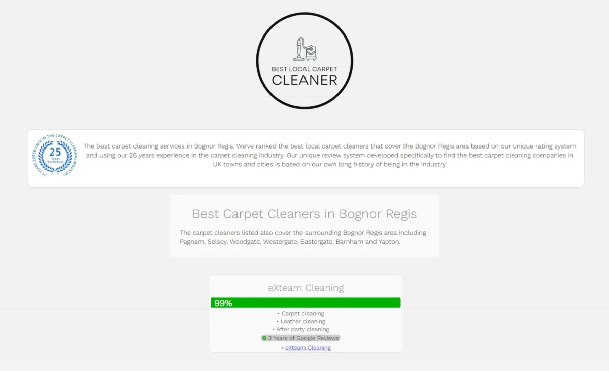 The Best Bognor's Local Carpet Cleaning Award 