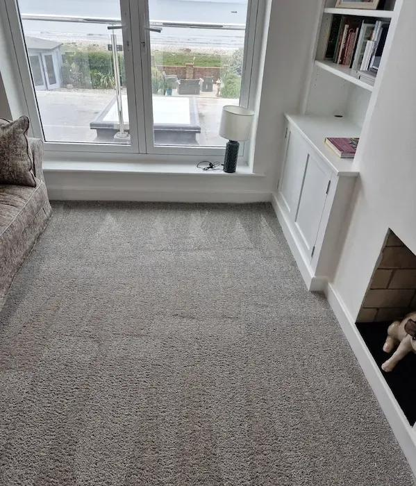Technician deep steam cleaning a carpet in a Felpham home using professional equipment