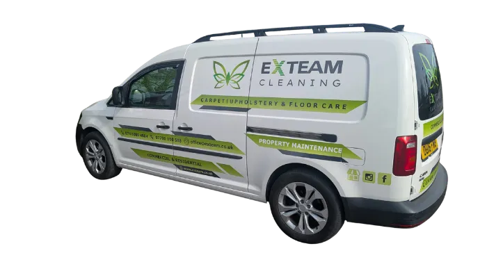 Branded eXteam Cleaning van arriving at a customer’s home