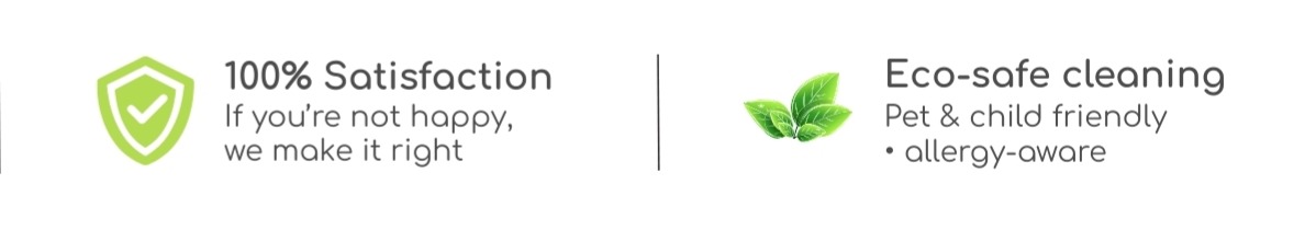 Trust badges showing Google Guaranteed, 5-star customer reviews, 100% satisfaction guarantee, and eco-safe cleaning