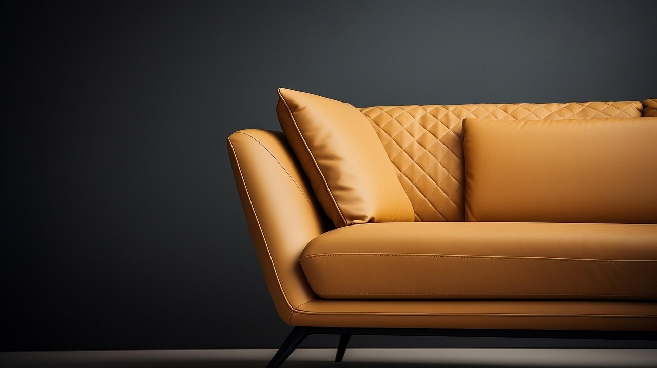 Fresh, clean leather sofa after professional cleaning in a house