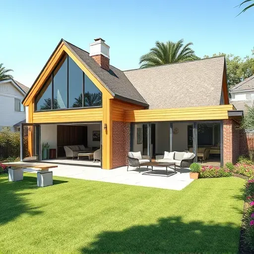 Beautiful modern Tampa home extension with large windows, lush backyard, stylish patio, and cohesive contemporary materials