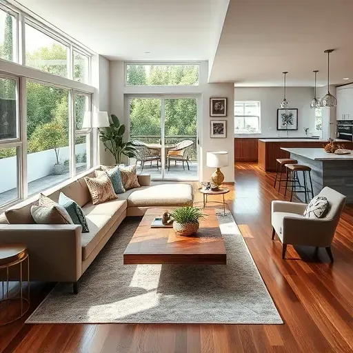 Home remodeling in Odessa FL featuring a modern living room and stylish kitchen with elegant decor and natural light.