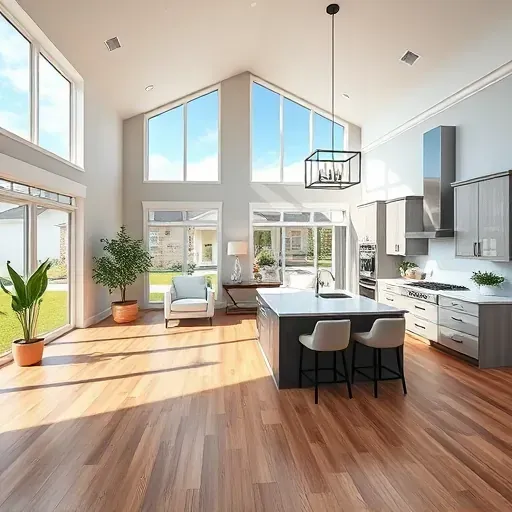 Home remodeling in Odessa FL featuring an open-plan living space, hardwood floors, and modern kitchen appliances.