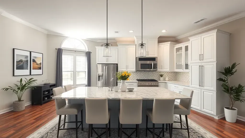 Home Remodeling in Odessa, FL showcasing modern kitchen and living room renovations.