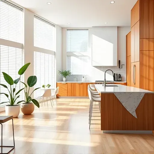 Stunning modern kitchen in Lutz FL with sleek wood cabinetry, marble countertops, and elegant subway tile backsplash.