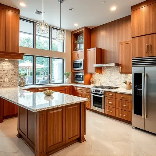Modern Tampa kitchen with granite countertops custom cabinetry stainless steel appliances island pendant lighting natural light open-concept living space