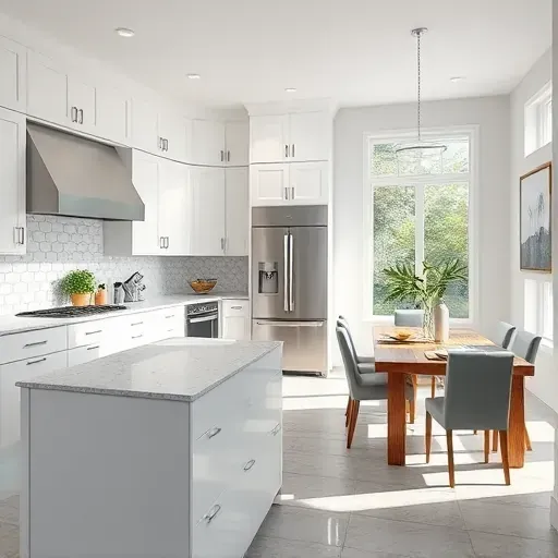 Modern kitchen remodel in Tarpon Springs with white cabinetry, quartz island, stainless appliances, and stylish decor.