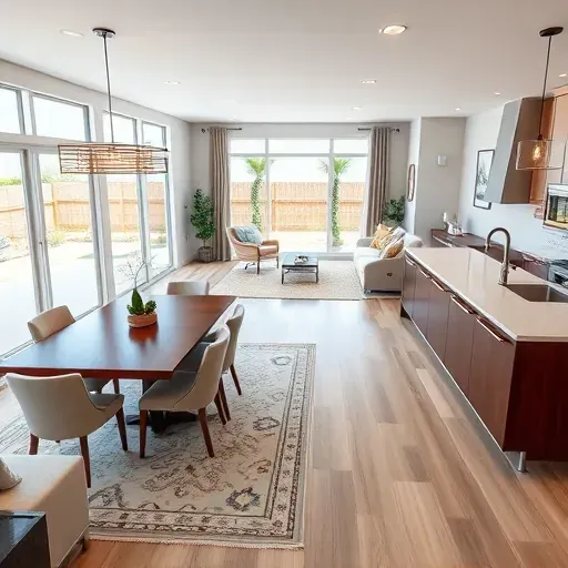 Modern open-concept living space in Trinity, FL with a stylish kitchen, dining area, and inviting decor.