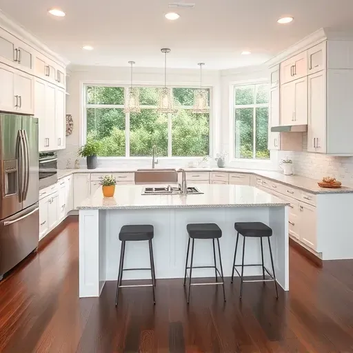Modern Valrico kitchen remodel features sleek cabinetry, quartz island, stainless appliances, and natural light.