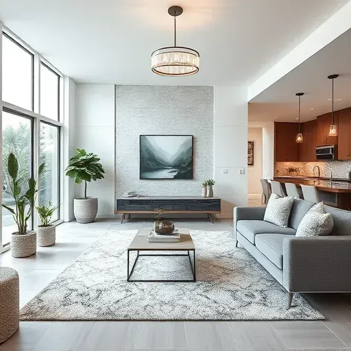 Modern Westchase living room with sleek furniture, textured feature wall, and natural light enhancing the elegance.