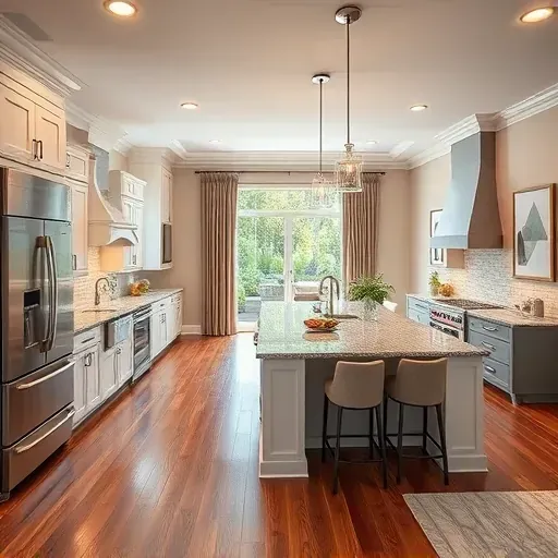 Beautifully remodeled kitchen in Brandon FL with stainless steel appliances, granite countertops, and an elegant living area.