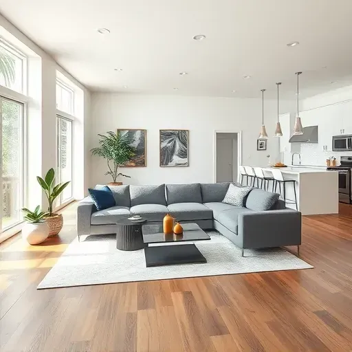 Stylish open-concept living area in Clearwater with modern furnishings, natural light, and elegant design elements.