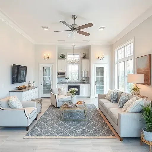 Home Remodeling in Holiday, FL showcasing modern kitchen and living room design with elegant finishes.