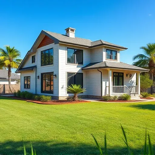 A modern home addition in Tampa features spacious design, energy-efficient windows, and lush landscaping under a clear sky.
