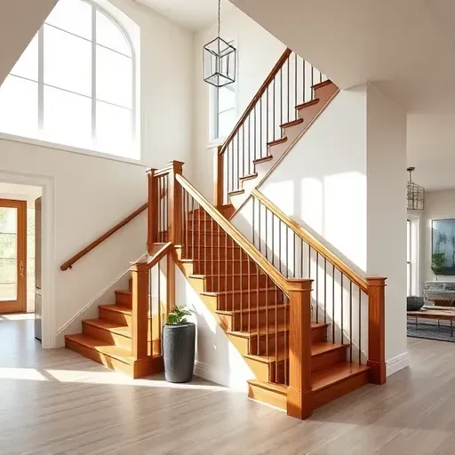 Beautiful wooden staircase with elegant banisters in a modern Tampa home showcasing craftsmanship and upscale interior design