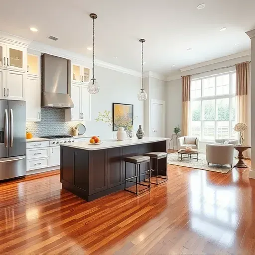 Modern kitchen in Brandon FL with sleek cabinetry, hardwood floors, bright lighting, and stylish decor.