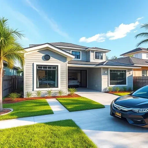 Fresh home addition in Tampa blends modern design with original architecture, featuring lush landscaping and clear skies.