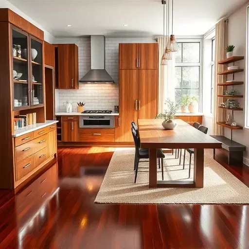 Modern Largo FL kitchen remodel featuring walnut cabinetry, quartz countertops, and stylish pendant lighting.