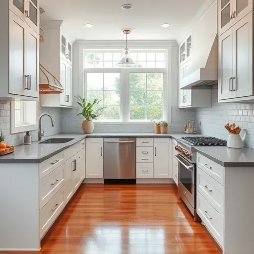 Renovated kitchen in Tarpon Springs with modern cabinetry, gray quartz countertops, and elegant farmhouse sink.