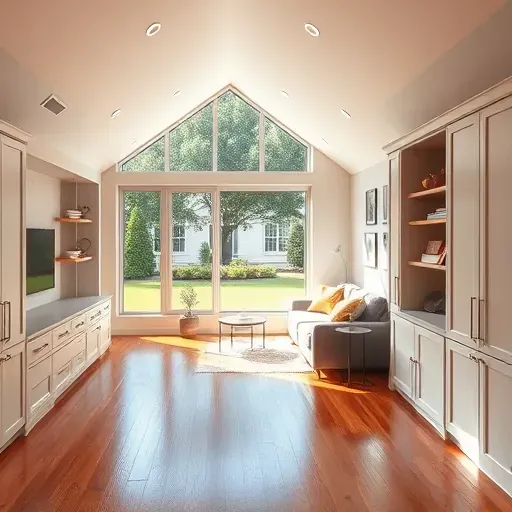 Finished attic conversion in Tampa Florida showing spacious, well-lit interior with hardwood floors, large windows, cozy reading nook, and modern decor