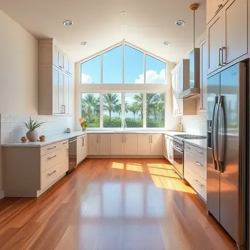 Modern St. Petersburg kitchen remodel featuring sleek appliances, elegant countertops, and natural light through large windows.
